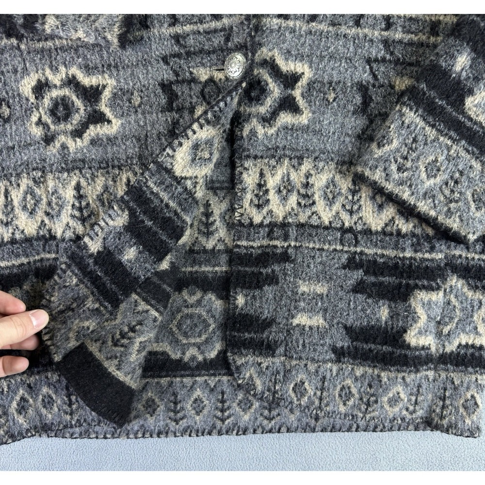 Andrea Faye Jacket Womens Large Grey Aztec Navajo Cabin Shawl Vintage USA - Picture 5 of 9